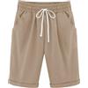 NLAND Pantaloncini estivi casual da donna con tasche da donna elastico in vita coulisse lunghezza al ginocchio tinta unita gambe dritte bermuda pantaloncini, cachi, M