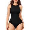 KUMAYES Body Contenitivo Modellante Donna Shapewear Bodysuit Controllo Pancia Piatta Guaina Contenitiva Intimo Snellente Shaper Girocollo Canotta Senza Maniche Bodysuit (Nero, XL)