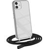 MyGadget Cover per iPhone 12 Mini - Custodia con Corda - Case con Cordino Trasparente Antiurto con Laccio | Tracolla - Practical Stylish - Nero