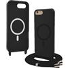 Bigcousin Magnetica Cover con Cordino per iPhone 8 / iPhone SE 2020/2022,[Compatibile con MagSafe], Cover in Silicone, Regolabile Cordino da Collo Nylon Catena Collana Tracolla,Nero