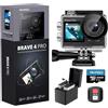 AKASO Brave 4 Pro Action Cam 4K 40M con Scheda di Memoria U3 da 256GB, Videocamera 20MP WiFi 170° Grandangolare Doppio Schermo EIS Stabilizzazione, Touch Screen, 5x Zoom