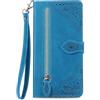 Fertuo Cover per Samsung Galaxy S24 FE, Custodia a Libro in Pelle PU Flip Case con Porta Carte, Chiusura Magnetica e Cinturino [Disegni di Fiori] Portafoglio Antiurto per Galaxy S24 FE, Blu