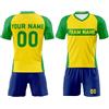 Davcielaora Kit da calcio Brasil Retro - Maglia con scollo a V e pantaloncini per uomo adulto - Tute da calcio Brasile - Personalizzato nome numero logo abbigliamento sportivo per fan, Giallo, L