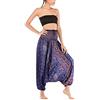 YAOTT Donna Pantaloni Etnici Larghi con Stampa Floreale Bohémien Indiani 2 in 1 Pantaloni e Tuta Estivi a Gamba Larga da Spiaggia Blu Viola