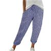 Generic Pantaloni casual da donna con elastico in vita, a righe, pantaloni larghi in cotone e lino, pantaloni eleganti, Blu, XL