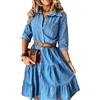 VIVICOLOR Abito da Donna in Denim Leggero con Scollo a V, Casual, Ampio e Fluido, con Camicia di Jeans, Abito Corto in Jeans
