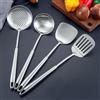 JXCBXJ 4 pezzi Set di Utensili da Cucina,spatola wok in acciaio inossidabile 304, mestolo, scolapasta e spatola,Lavabile in Lavastoviglie,per uso domestico, hotel, ristorante (Manico appuntita)