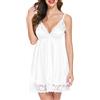 Avidlove Abito in Raso Donne Sexy Babydoll Pizzo Camicia da Notte Cami Sottoveste Raso Sleepwear V-Neck Lingerie Set Bianco M
