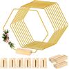 IGTOPS 10 pneumatici esagonali in metallo con 10 supporti in legno esagonali, anelli decorativi in metallo dorato, con supporto in legno, per decorazioni fai da te e artigianato macramè (esagonale)