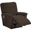 TOPCHANCES Copripoltrona Relax Reclinabile,4-Pezzo Fodera Per Poltrona Elasticizzato,Jacquard Copripoltrona Fodera Per Poltrona Con Tasche Laterali,Estraibili E Lavabili Fodere Protettive（Marrone）