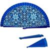 DRW Ventaglio in Legno Decorato con Motivi arabeschi Blu, Multicolore, Medidas: 42 cm