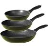 Avilia Set 3 Padelle Antiaderenti e Antigraffio con Manici Ergonomici - Batteria di Padelle per Cucina Senza Olio, Fondo Rettificato, in Alluminio 20-24-28cm, Made in Italy