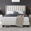 Yaheetech Struttura Letto Imbottito Matrimoniale Supporto di Doghe in Legno 140 x 200 cm con Testiera a Strisce Beige