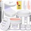 Saviland Kit Gel Ricostruzione Unghie: 2 Colori Builder Gel Unghie Nudo Trasparente con Mini Lampada per Unghie, Base e Top Coat Semipermanente Smalto, 100pcs Forme per Unghie