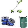 Greenworks Tagliabordi a Batteria 40V Taglio 33cm, Batteria 2Ah e Caricabatterie, Bobina a Doppio Filo 3 confezioni + Sacco da giardinaggio da 120l