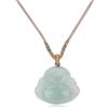 COAI Collana di Giadeite Burmese da Uomo e da Donna, Collana Buddista Unisex con Cordino Beige e Ciondolo di Giada