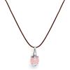 Tamashii VLNET | Collana pendente a Goccia Ear-Drops | Argento 925 | Giada Rosa | cordoncino marrone | Unisex Fatto a Mano