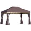 Outsunny Gazebo da Giardino 3.9x2.9m in Alluminio con Tetto Doppio, Zanzariera e Teli Laterali, Colore Caffè