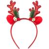 IHLOOTD Cerchietto Renna Natale, Corna Renna Natalizie Copricapo Renna Natalizio per Donna Bambina, Festa Natale, Cosplay, Mascherata (Rosso)