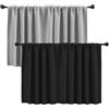 Marjoramy Tendine Corte per Finestra 2 Pezzi - Tendine Moderne a Metà Finestra,Opache, con Tasca per Bastone, Design Elegante, per Cucina, Bagno, Camper, Stile Rustico (Nero + Grigio chiaro, H 45 x B 132 cm)