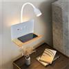 SENFAY Bianco Applique da parete interno LED, Lampada da parete con Porte di Ricarica USB e Caricatore Wireless, Lampada a Muro a parete con spina e cavo, Regolabile e Flessibile Luce da Lettura Dimmerabile