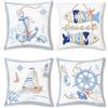 Bonhause Federe per Cuscini Nautico Costiero 45 x 45 cm Copricuscini Decorativi Ancora Timone Barca Stella Marina Federa per Cuscino Divano Casa Decorazione Set di 4