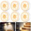 daphomeu 6 pezzi Luce notturna con sensore di movimento, 3 batterie AAA, illuminazione dell'armadio, sensore di movimento de interno per scale, camera da letto, cucina, sottopensile .(luce calda)