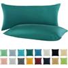 SHC Textilien SHC - Set di 2 federe per cuscini cotone 100% con cerniera, 100% cotone, Emerald / Smaragdgrün, 40 x 60 cm