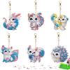 Zamety 6 Pezzi Diamond Painting Portachiavi Animali 5D Diamond Painting Kit Completo DIY Pittura Diamante Pendente Doppio Lato Volpe Diamantini Crystal Art Ornamento per Bambini Principianti Adulti