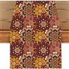 Coolgaga Runner da Tavola Boemia Mandala Cerchio Floral Lino Lavabile Tovaglia Runner Decorazione Primavera Estate per Tavolo da Pranzo per Bohémien Interni Vacanze Feste Cucina 40x140cm, Rosso