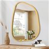 HLFMVWE Specchio asimmetrico da parete ovale irregolare cornice in legno moderno specchio da parete unico decorativo bagno soggiorno camera da letto ingresso corridoio specchio artistico piccolo oro