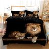 KXHHYB Set Biancheria da Letto Leone 220x240 Nero Motivo Animale, Fodera per Piumone Reversibile in Microfibra con Cerniera Nascosta, Trapunta Moderna Marrone Leone e Fodera per Cuscino (Style-2