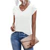 Zeagoo Maglietta da donna a maniche corte, con scollo a V, estiva, elegante, maniche a petali, casual, tinta unita, taglie S-XXL, bianco, M