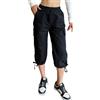 Nuofengkudu Estivi Pantaloni Capri Donna Cargo 6 Tasche Elasticizzati Vita Coulisse Pull on Sportiva Cropped 3/4 Pantalone Bermuda Pantaloncini Tinta Unita Leggeri Larghi Comodi Joggers Nero 2XL