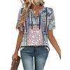 IECCP Top da donna a maniche corte con bottoni, tunica estiva con scollo a V, magliette casual plissettate alla moda camicette camicie, Plaid colorato., 22-24