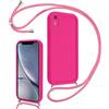 Coalbooliy Cover per iPhone XR 6,1 con Cordino per Cellulare, Custodia Silicone con Regolabile Collana Sottile Morbida Case Protezione della fotocamera Antiurto con Necklace, Rosa Rossa
