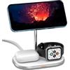 Energizer Stazione di Ricarica Wireless 3 in 1 | 15W per iPhone MagSafe e Android, 5W per AirPods e Apple Watch | Caricatore Wireless Rapido con LED, USB-C, Supporto Magnetico Regolabile - WCP303