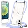 Coiwxmoi Cover per iPhone 12 Mini con Cordino 5,4,Trasparente Custodia con Laccio Tracolla Corda Catena Cinghia,Ultra Morbido Silicone TPU Antiurto Case per iPhone 12 Mini, Viola