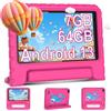 AOCWEI Android 13, tablet da 7 pollici HD bambini con WiFi 6, 7 GB RAM + 64 GB ROM (512 GB TF), Bluetooth 5.0, Dual Cameras, Quad-Core, Controllo Parentale, Custodia Antiurto EVA, Rosso