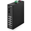 MokerLink Switch Ethernet industriale DIN-Rail Gigabit a 8 porte PoE gestito, 2 porte SFP, IEEE802.3af/at, capacità di commutazione 20 Gbps, switch di rete IP40 gestito dal Web (da -40 a 185 °F)