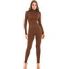 YiZYiF Tuta Sportivo da Donna Intera Aderente a Maniche Lunghe Jumpsuit Abbigliamento Bodysuit con Zip Abbigliamento Casual per Ginnastica Danza Yoga Palestra Corsa Tracksuit Marrone XL