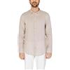 Armani Exchange Camicia Lino, Collo Classico, abbottonatura Centrale, Logo Ricamato sul Davanti TON Sur TON, a Maniche Lunghe, Colore Pure Cashmere Beige Pure Cashmere