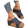 EDAT Zeppe e sandali con plateau in sughero Lumi, sandali estivi da donna con zeppa comoda e antiscivolo, suola spessa(Blue,8)