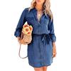 shownicer Vestiti Jeans Donna Estivi Vestiti Camicia Donna Maniche Corte Estate Blu Casual Vestito Scoll A V Camicia Vestito Denim Vestiti Vestito da Spiaggia G Blu M