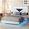 LSFYYDS Letto matrimoniale imbottito 160 x 200 cm con illuminazione a LED, letto piatto con testiera imbottita, letto sospeso con rete a doghe in legno