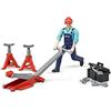bruder 62100 - set di figure bworld officina, figure giocattolo, officina moto, officina auto
