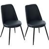 FC Set di 2 sedie da pranzo ergonomiche, sedile in pelle PU, struttura in metallo, 44×41×88 cm,Nero
