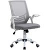 Vinsetto Sedia da Ufficio Ergonomica con Braccioli e Supporto Lombare, in Tessuto Effetto Lino, 62.5x55x94-104 cm, Grigia | Aosom Italy