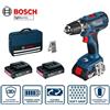 Bosch - Trapano avvitatore a batteria c/percussione 18V Litio c/3 batterie li-ion 1.5Ah + set porta-inserti Professional- gsb 18-2-Li Plus