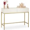 Relaxdays Tavolo Consolle, 2 Cassetti, Mobile Stretto Corridoio e Soggiorno, Effetto Legno, HLP 80x110x40 cm, Bianco/Oro